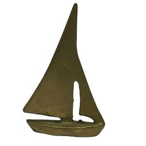 Vintage Solid Brass Sailboat  Figurine Made Taiwan Nautical Beach Decor Patina